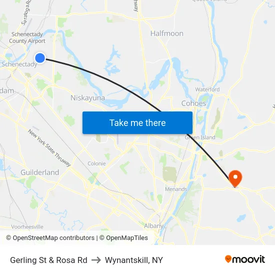 Gerling St & Rosa Rd to Wynantskill, NY map