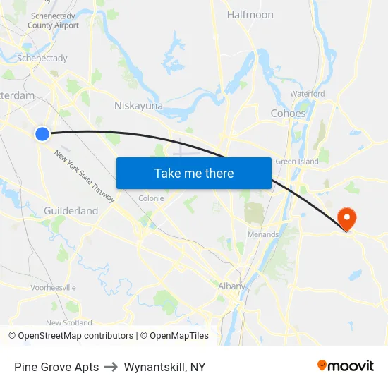 Pine Grove Apts to Wynantskill, NY map