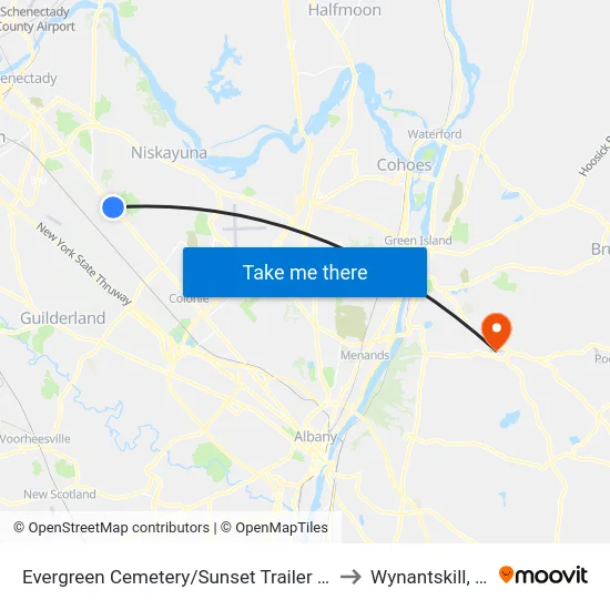Evergreen Cemetery/Sunset Trailer Park to Wynantskill, NY map