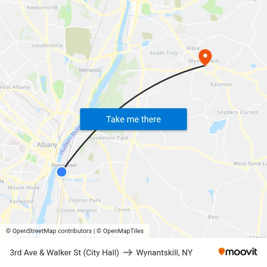 3rd Ave & Walker St (City Hall) to Wynantskill, NY map