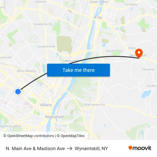 N. Main Ave & Madison Ave to Wynantskill, NY map