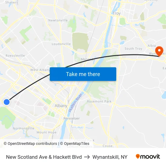 New Scotland Ave & Hackett Blvd to Wynantskill, NY map
