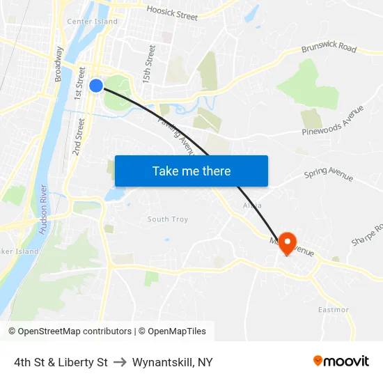 4th St & Liberty St to Wynantskill, NY map