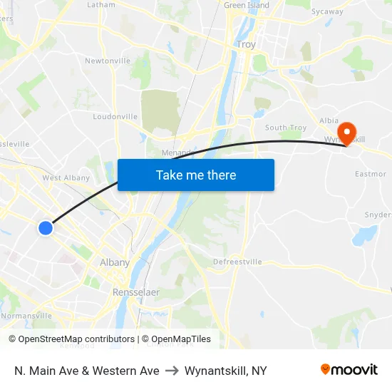 N. Main Ave & Western Ave to Wynantskill, NY map