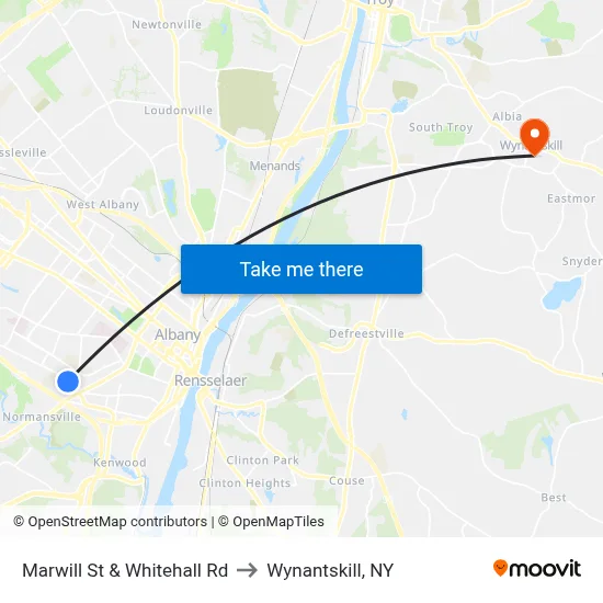 Marwill St & Whitehall Rd to Wynantskill, NY map