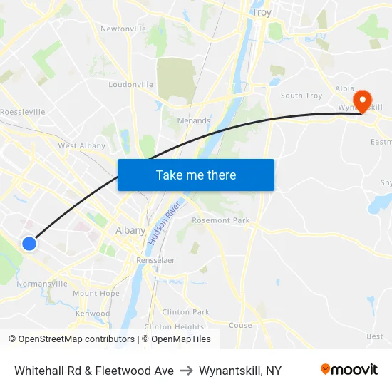 Whitehall Rd & Fleetwood Ave to Wynantskill, NY map