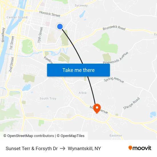 Sunset Terr & Forsyth Dr to Wynantskill, NY map