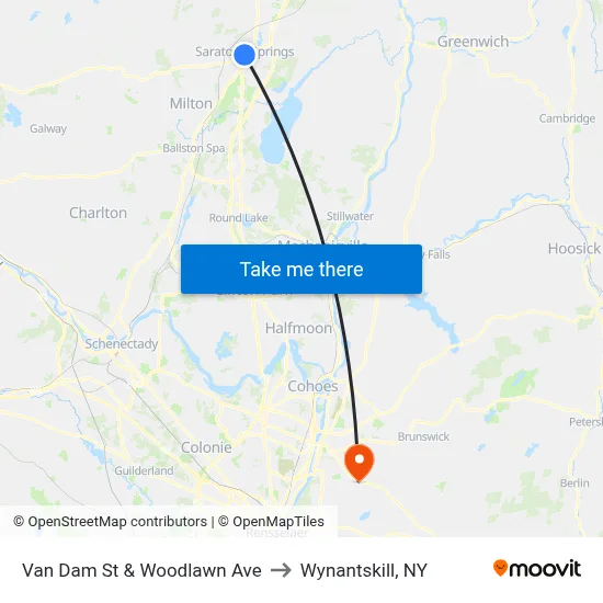 Van Dam St & Woodlawn Ave to Wynantskill, NY map