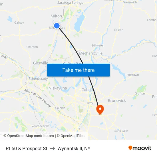 Rt 50 & Prospect St to Wynantskill, NY map