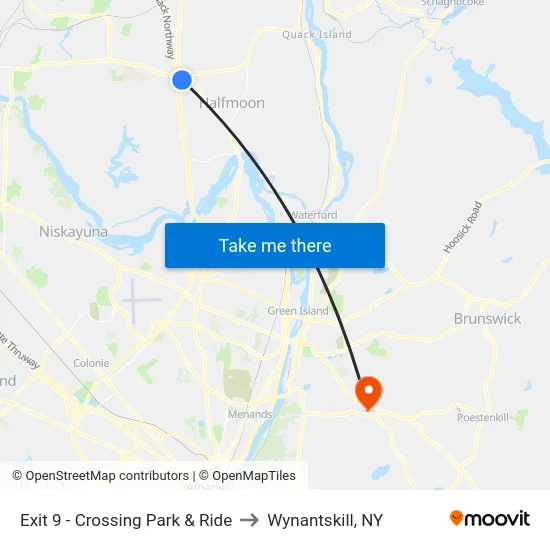 Exit 9 - Crossing Park & Ride to Wynantskill, NY map