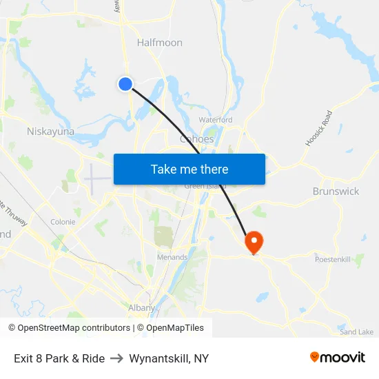 Exit 8 Park & Ride to Wynantskill, NY map