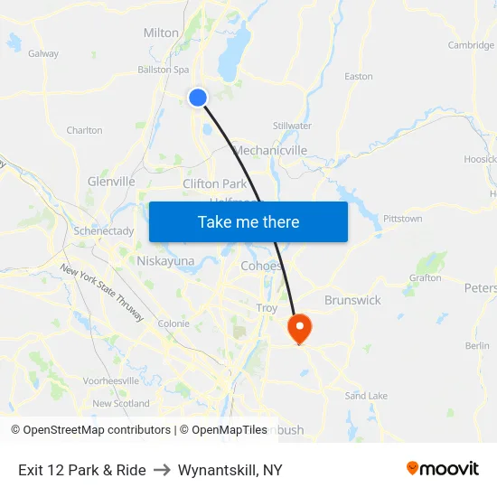 Exit 12 Park & Ride to Wynantskill, NY map