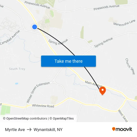 Myrtle Ave to Wynantskill, NY map