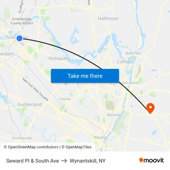 Seward Pl & South Ave to Wynantskill, NY map