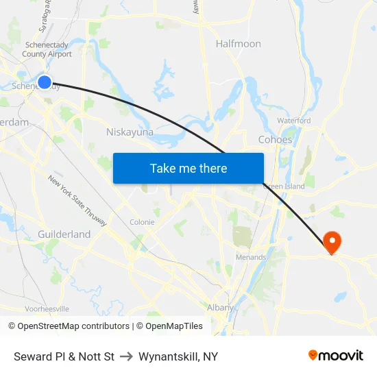 Seward Pl & Nott St to Wynantskill, NY map