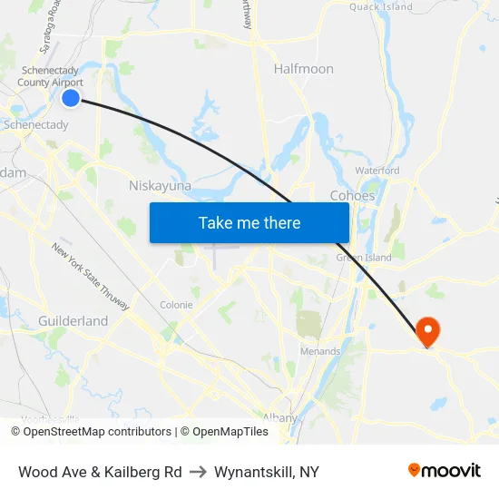 Wood Ave & Kailberg Rd to Wynantskill, NY map