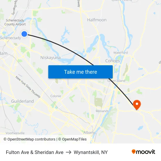 Fulton Ave & Sheridan Ave to Wynantskill, NY map