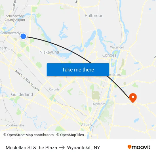 Mcclellan St & the Plaza to Wynantskill, NY map