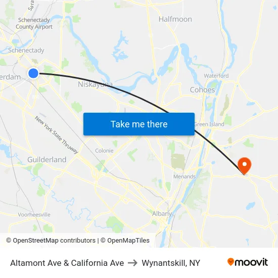 Altamont Ave & California Ave to Wynantskill, NY map