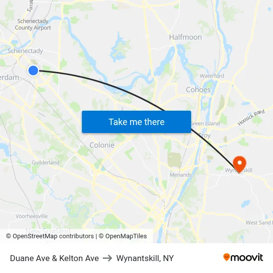 Duane Ave & Kelton Ave to Wynantskill, NY map
