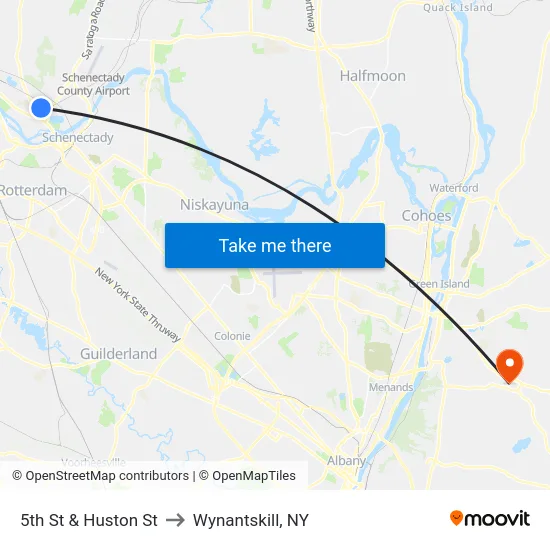 5th St & Huston St to Wynantskill, NY map