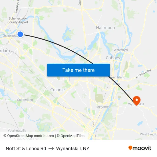 Nott St & Lenox Rd to Wynantskill, NY map