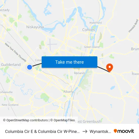 Columbia Cir E & Columbia Cir W-Pine Bush Preserve to Wynantskill, NY map