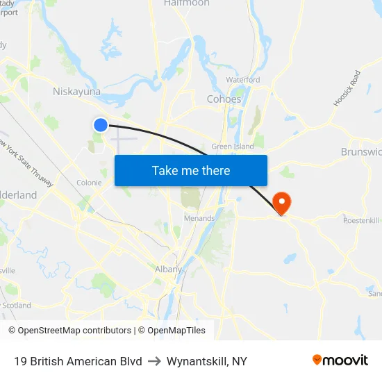 19 British American Blvd to Wynantskill, NY map
