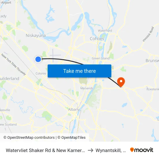 Watervliet Shaker Rd & New Karner Rd to Wynantskill, NY map