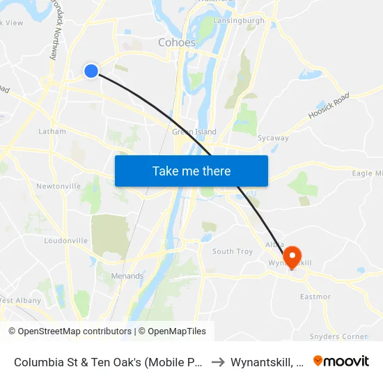 Columbia St & Ten Oak's (Mobile Park) to Wynantskill, NY map