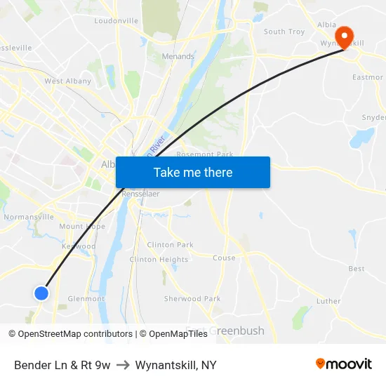 Bender Ln & Rt 9w to Wynantskill, NY map