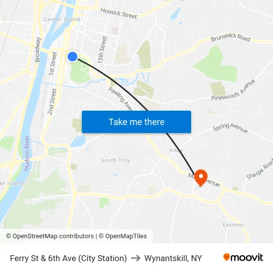 Ferry St & 6th Ave (City Station) to Wynantskill, NY map