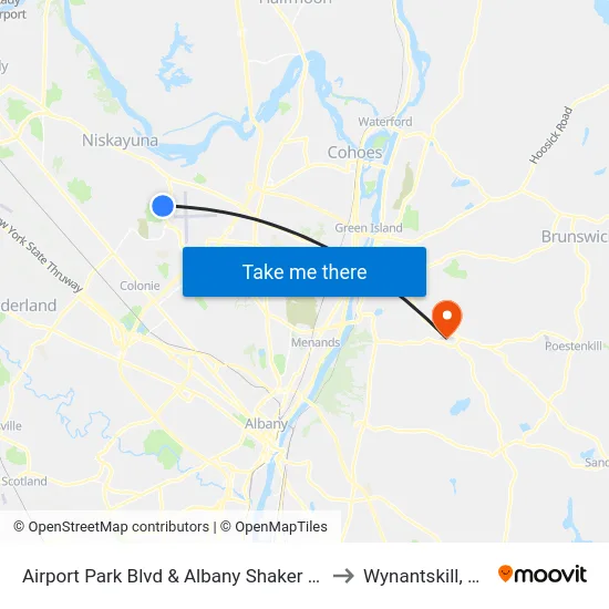 Airport Park Blvd & Albany Shaker Rd to Wynantskill, NY map