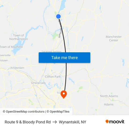 Route 9 & Bloody Pond Rd to Wynantskill, NY map