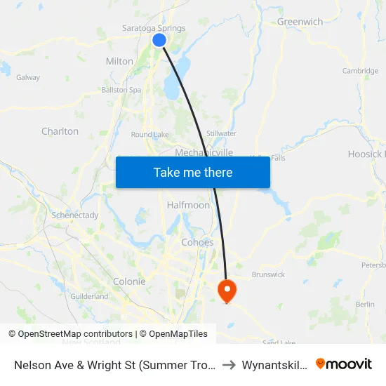 Nelson Ave & Wright St (Summer Trolley Only) to Wynantskill, NY map