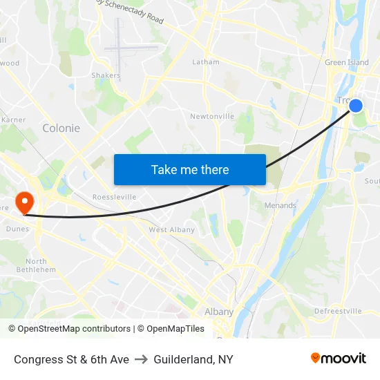 Congress St & 6th Ave to Guilderland, NY map