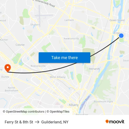 Ferry St & 8th St to Guilderland, NY map