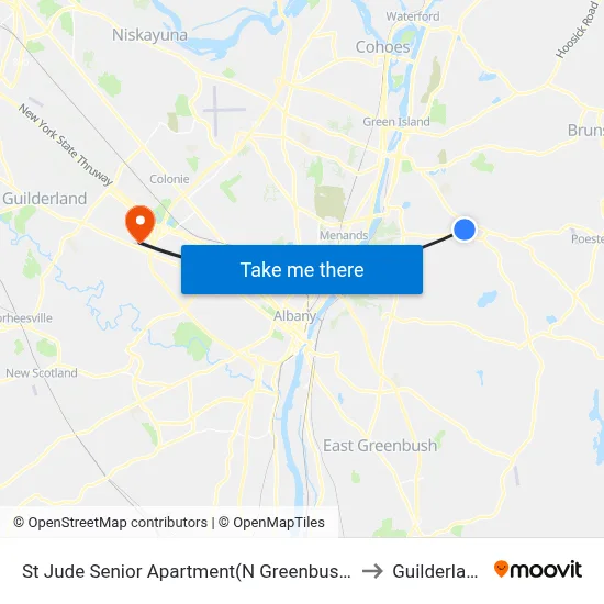 St Jude Senior Apartment(N Greenbush Shopping Bus) to Guilderland, NY map