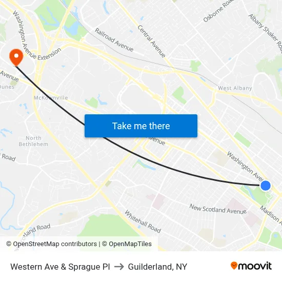 Western Ave & Sprague Pl to Guilderland, NY map