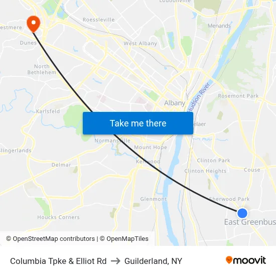 Columbia Tpke & Elliot Rd to Guilderland, NY map