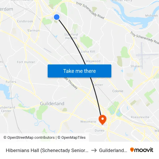 Hibernians Hall (Schenectady Senior Center) to Guilderland, NY map