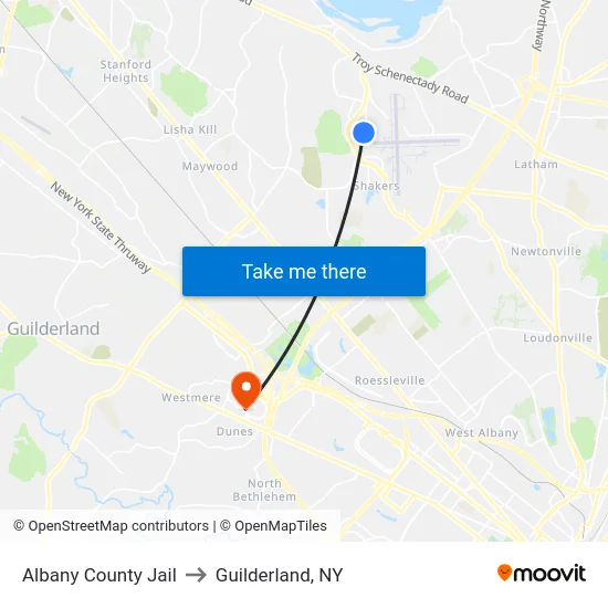 Albany County Jail to Guilderland, NY map