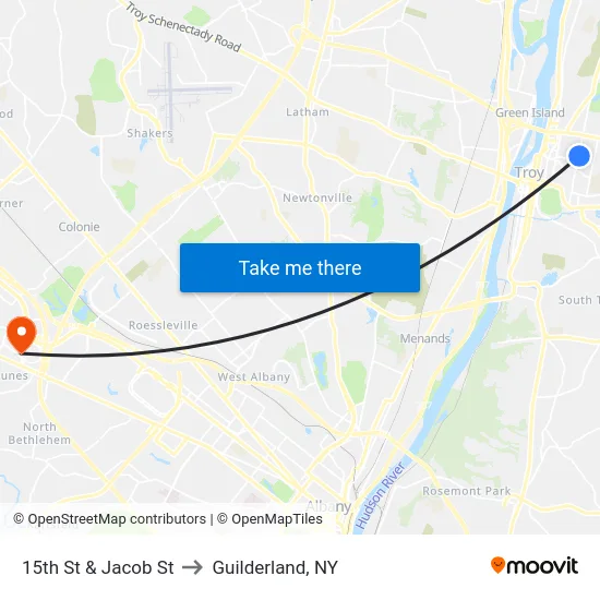 15th St & Jacob St to Guilderland, NY map