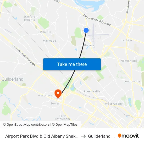 Airport Park Blvd & Old Albany Shaker Rd to Guilderland, NY map