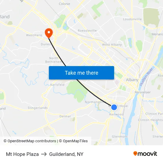 Mt Hope Plaza to Guilderland, NY map