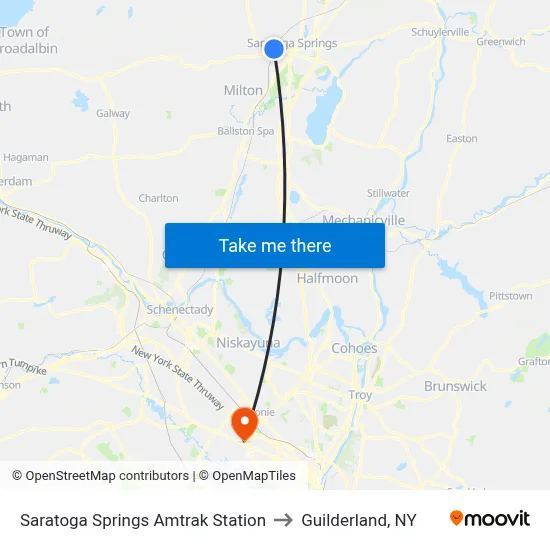 Saratoga Springs Amtrak Station to Guilderland, NY map