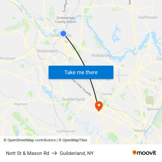 Nott St & Maxon Rd to Guilderland, NY map