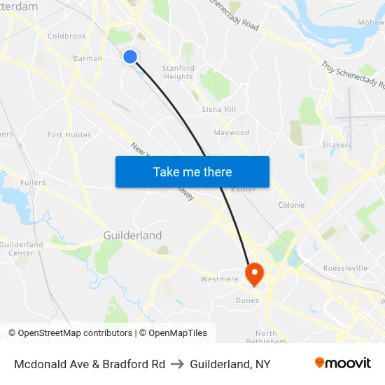 Mcdonald Ave & Bradford Rd to Guilderland, NY map