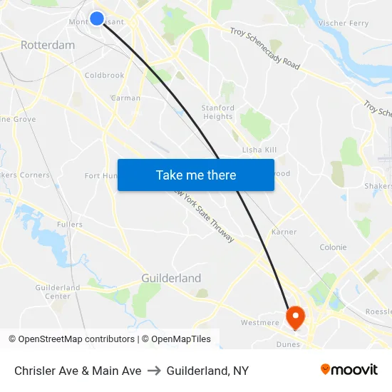 Chrisler Ave & Main Ave to Guilderland, NY map