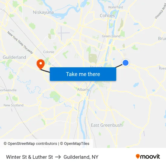 Winter St & Luther St to Guilderland, NY map